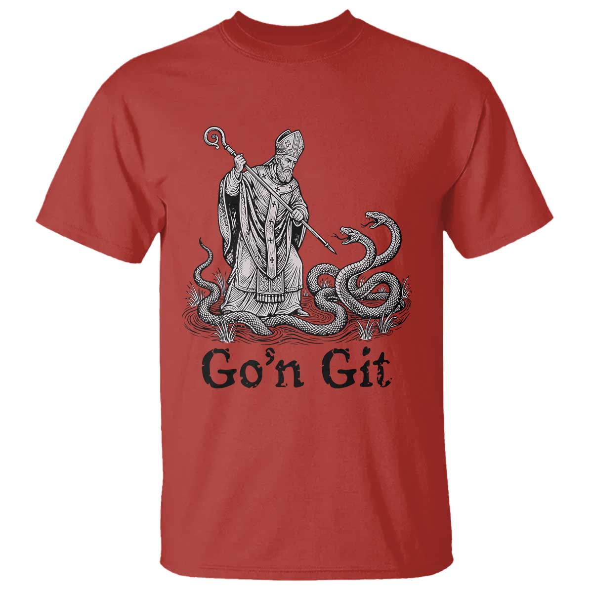 Go'n Git Funny Saint Patrick Banishing Snakes T Shirt Irish History Humor St Patricks Day TS02 Red Print Your Wear
