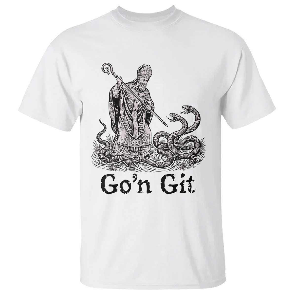 Go'n Git Funny Saint Patrick Banishing Snakes T Shirt Irish History Humor St Patricks Day TS02 White Print Your Wear