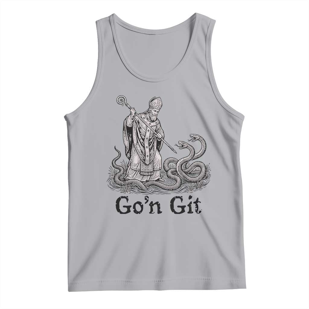 Go'n Git Funny Saint Patrick Banishing Snakes Tank Top Irish History Humor St Patricks Day TS02 Athletic Heather Print Your Wear