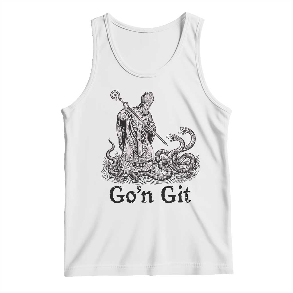 Go'n Git Funny Saint Patrick Banishing Snakes Tank Top Irish History Humor St Patricks Day TS02 White Print Your Wear