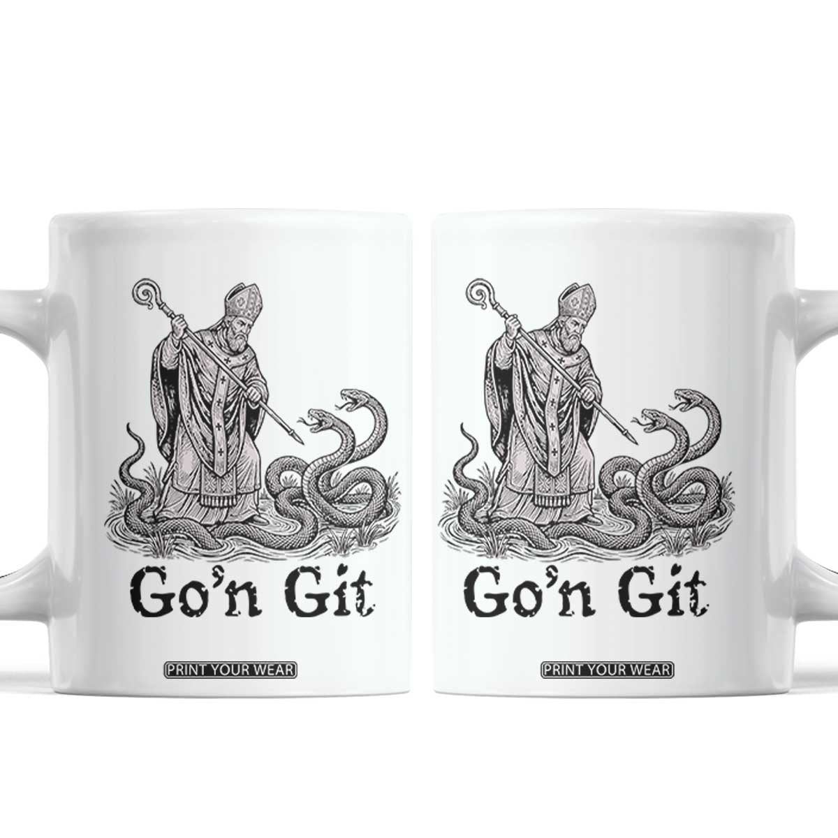 Go'n Git Funny Saint Patrick Banishing Snakes Coffee Mug Irish History Humor St Patricks Day TS02 White Print Your Wear