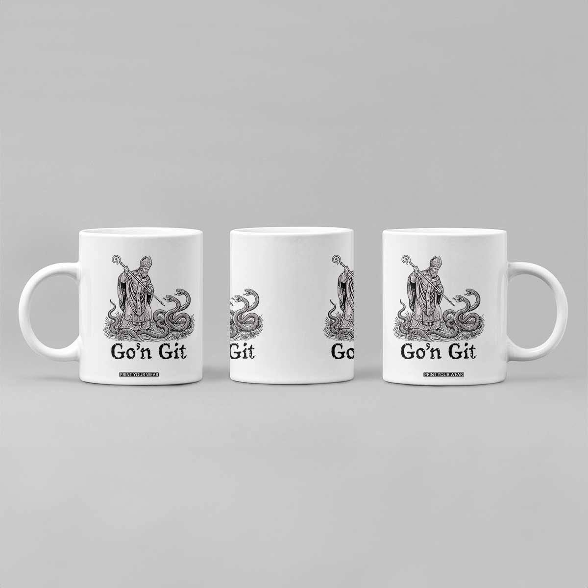 Go'n Git Funny Saint Patrick Banishing Snakes Coffee Mug Irish History Humor St Patricks Day TS02 Print Your Wear