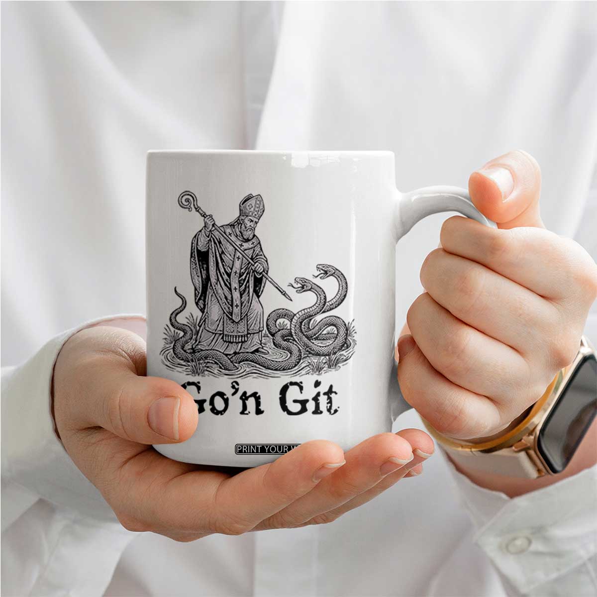 Go'n Git Funny Saint Patrick Banishing Snakes Coffee Mug Irish History Humor St Patricks Day TS02 Print Your Wear
