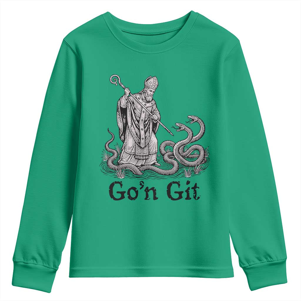 Go'n Git Funny Saint Patrick Banishing Snakes Youth Sweatshirt Irish History Humor St Patricks Day TS02 Irish Green Print Your Wear