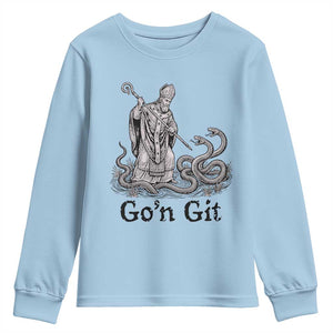 Go'n Git Funny Saint Patrick Banishing Snakes Youth Sweatshirt Irish History Humor St Patricks Day TS02 Light Blue Print Your Wear