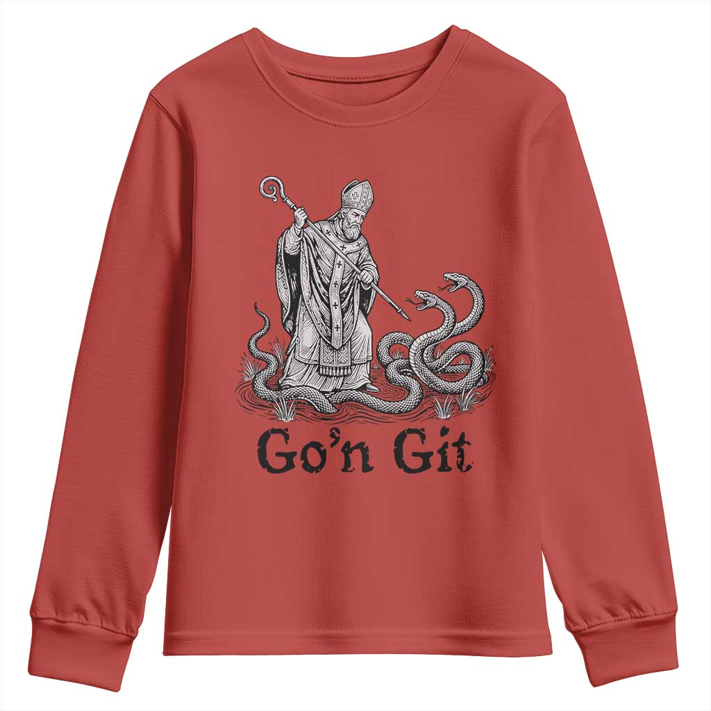 Go'n Git Funny Saint Patrick Banishing Snakes Youth Sweatshirt Irish History Humor St Patricks Day TS02 Red Print Your Wear