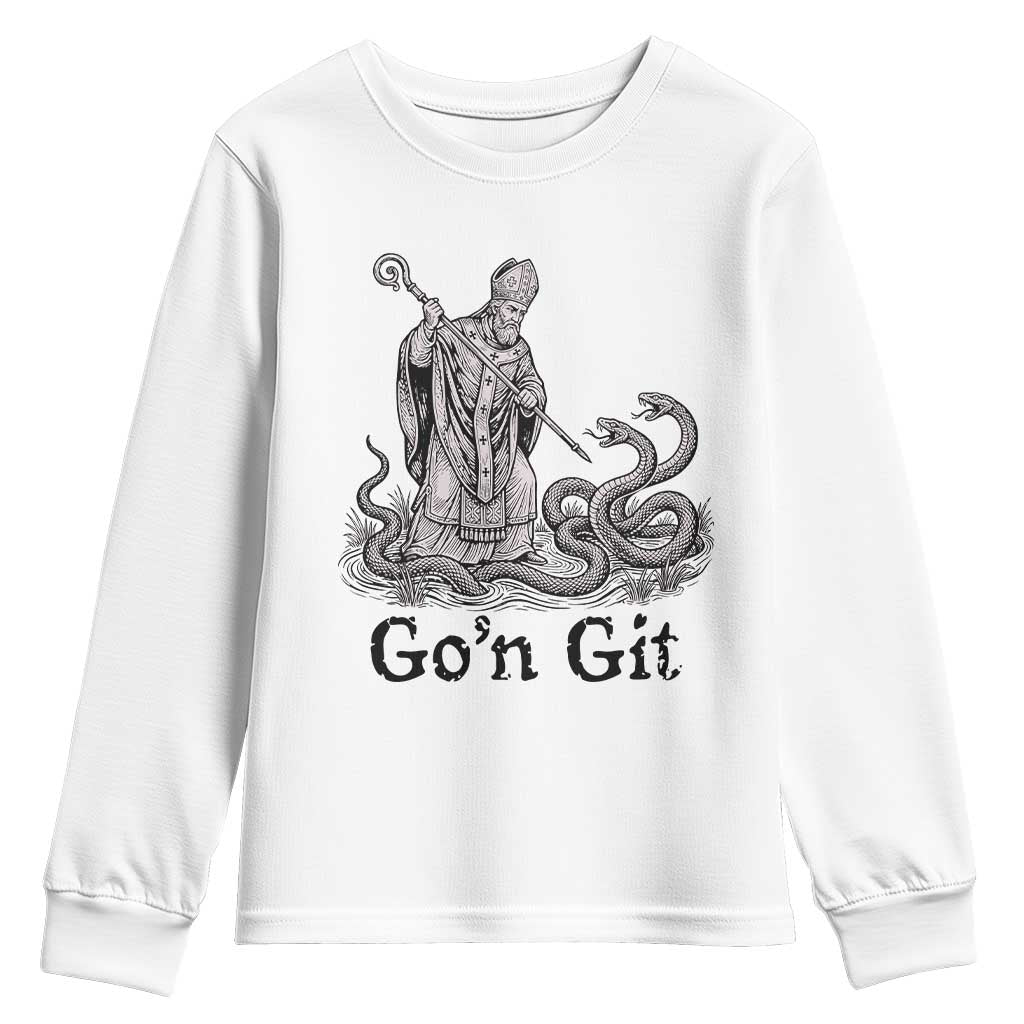 Go'n Git Funny Saint Patrick Banishing Snakes Youth Sweatshirt Irish History Humor St Patricks Day TS02 White Print Your Wear