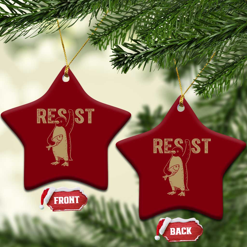 Funny Penguin Resist Ceramic Ornament Against Tariffs Activism Vintage TS02 Print Your Wear
