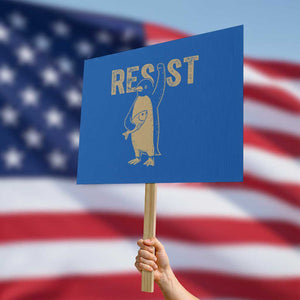 Funny Penguin Resist Protest Sign Against Tariffs Activism Vintage TS02 Horizontal 18" × 24" Blue Print Your Wear