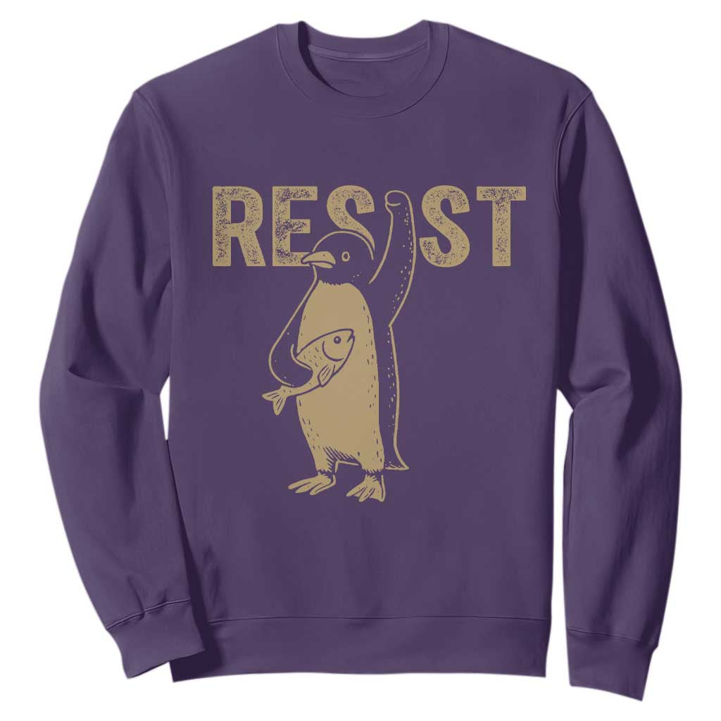 Funny Penguin Resist Sweatshirt Against Tariffs Activism Vintage TS02 Purple Print Your Wear