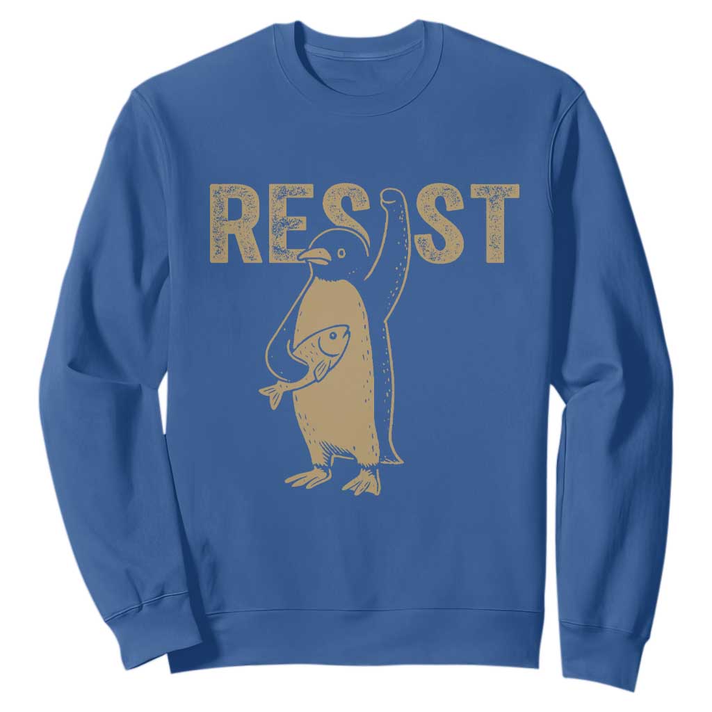Funny Penguin Resist Sweatshirt Against Tariffs Activism Vintage TS02 Royal Blue Print Your Wear
