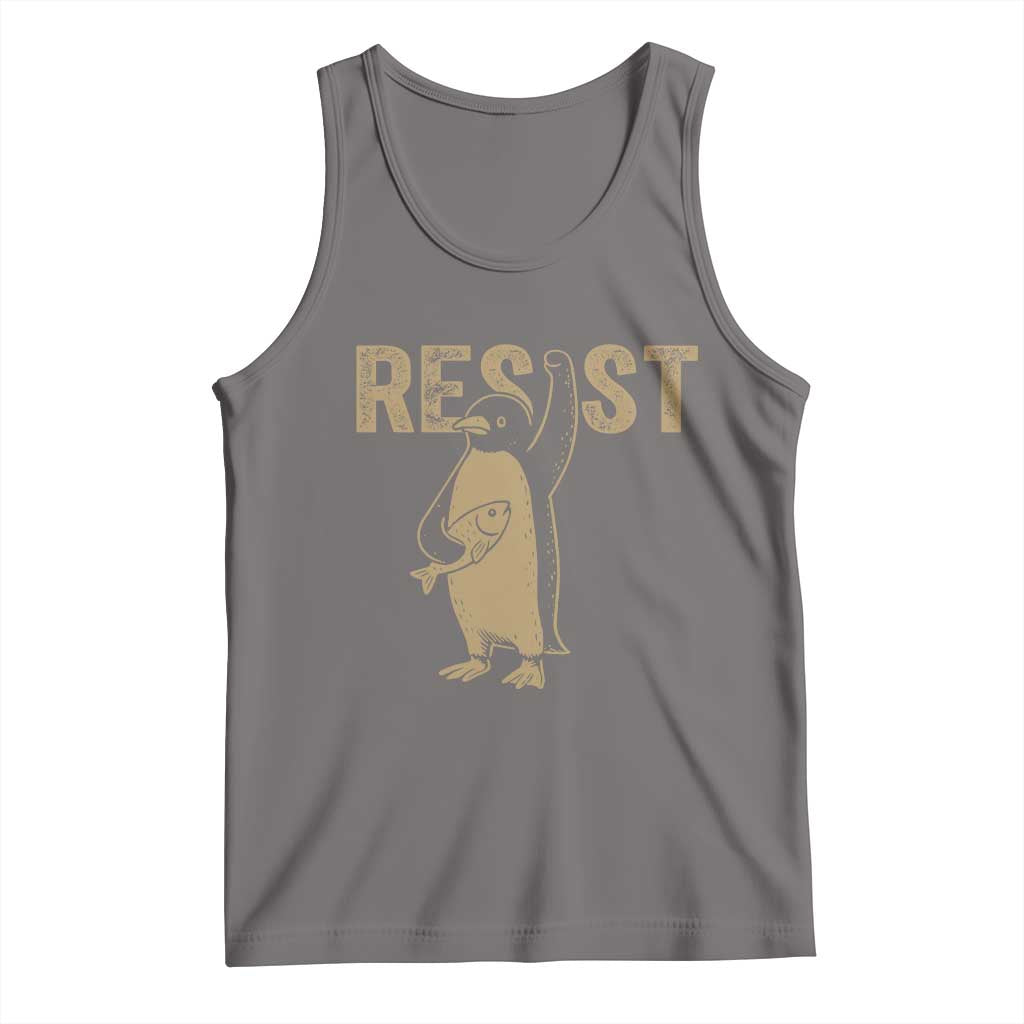 Funny Penguin Resist Tank Top Against Tariffs Activism Vintage TS02 Deep Heather Print Your Wear