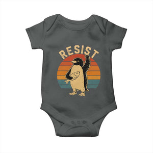 Funny Penguin Resist Baby Onesie Against Tariffs Retro Vintage TS02 Dark Heather Print Your Wear