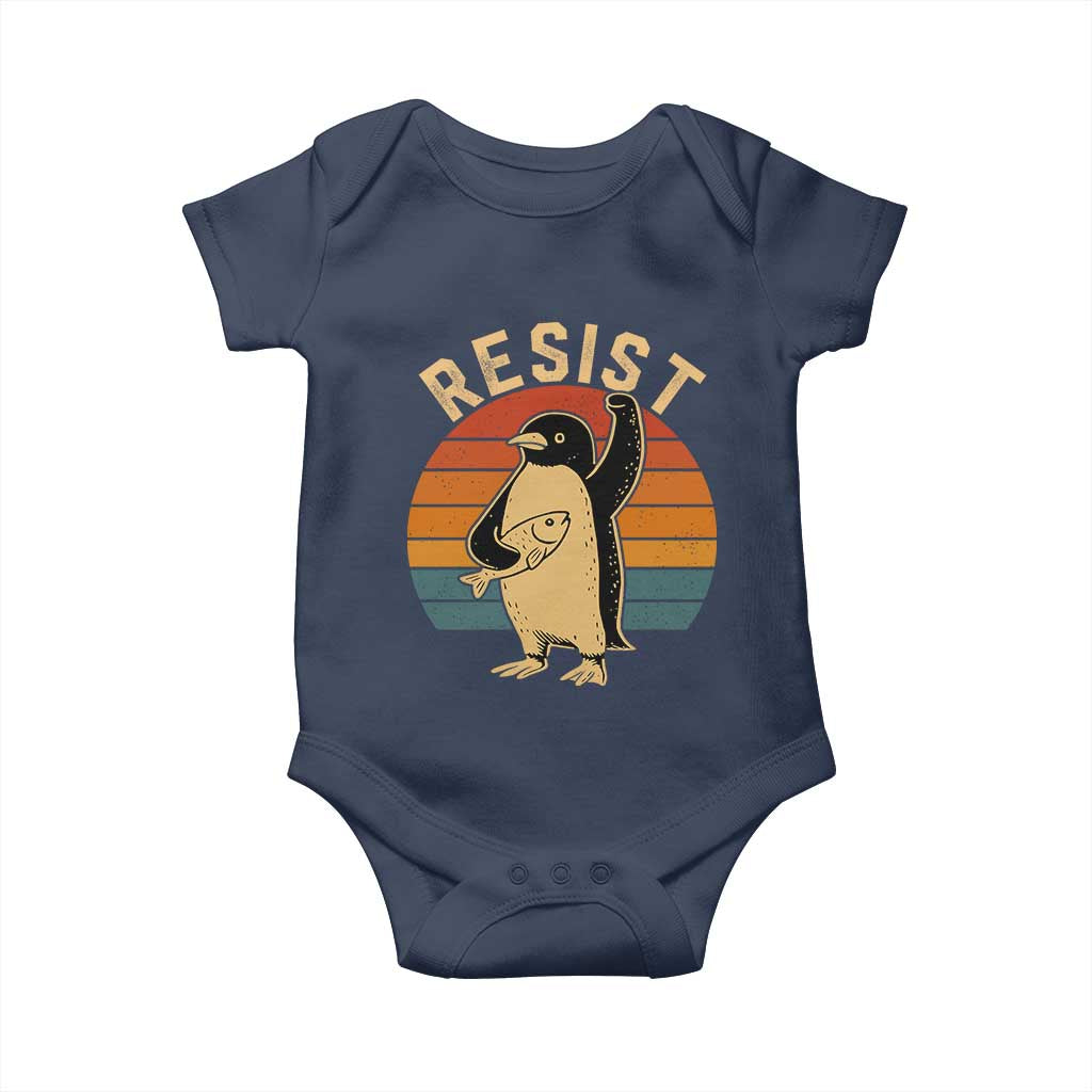Funny Penguin Resist Baby Onesie Against Tariffs Retro Vintage TS02 Navy Print Your Wear