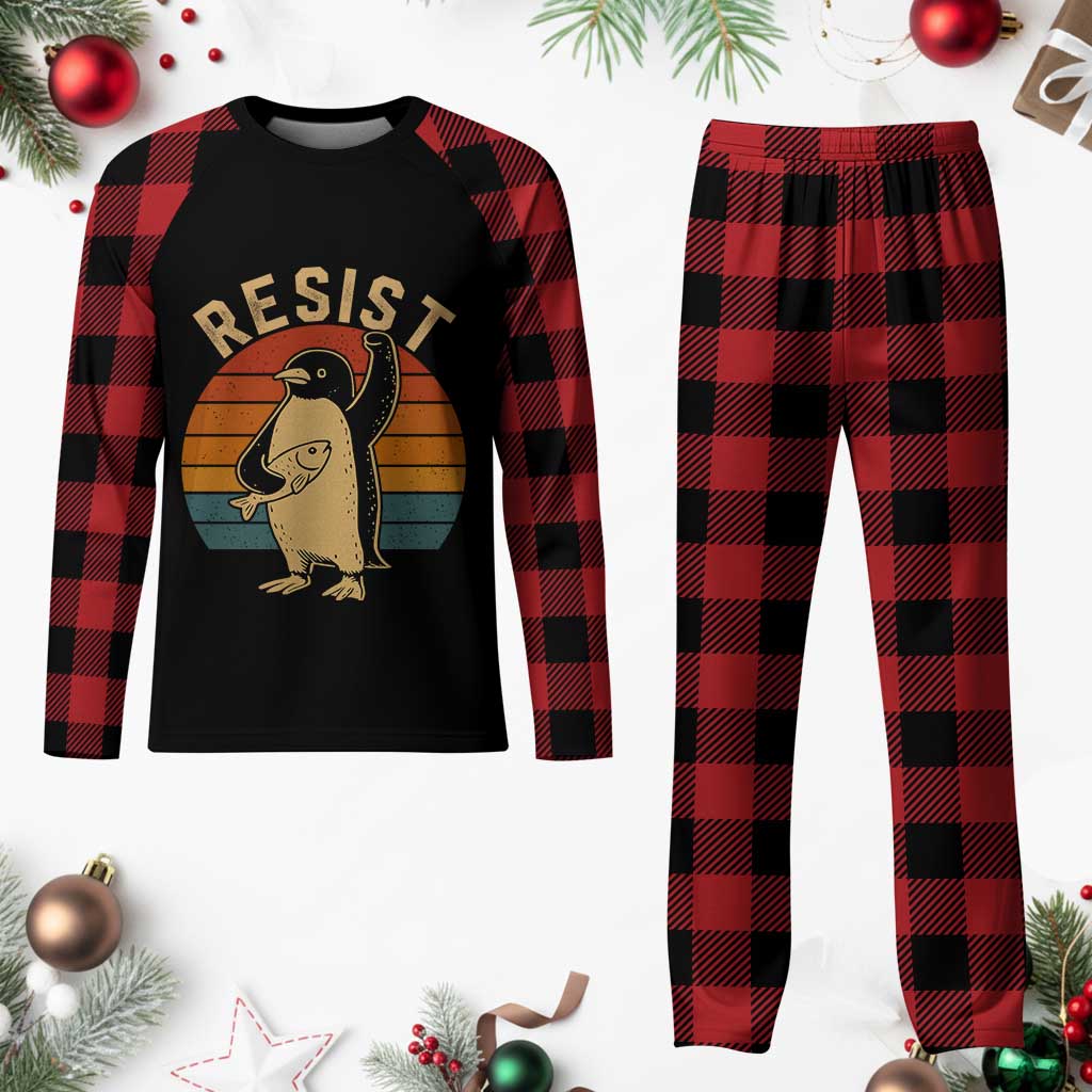 Funny Penguin Resist Plaid Pajama Set Against Tariffs Retro Vintage TS02 Buffalo Plaid Print Your Wear