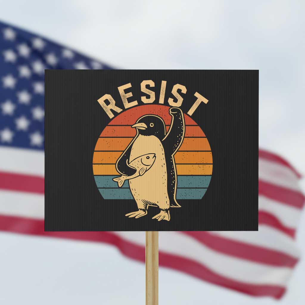 Funny Penguin Resist Protest Sign Against Tariffs Retro Vintage TS02 Horizontal 18