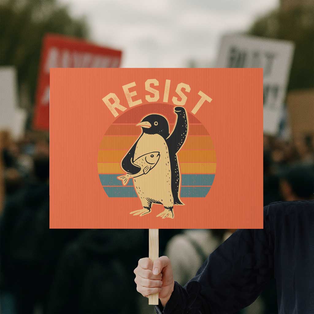 Funny Penguin Resist Protest Sign Against Tariffs Retro Vintage TS02 Horizontal 18