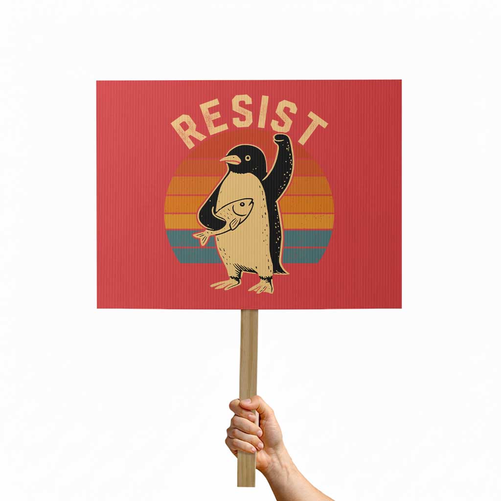 Funny Penguin Resist Protest Sign Against Tariffs Retro Vintage TS02 Horizontal 18