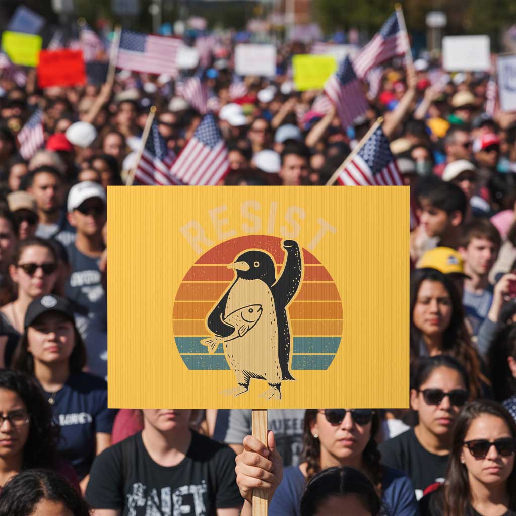 Funny Penguin Resist Protest Sign Against Tariffs Retro Vintage TS02 Horizontal 18