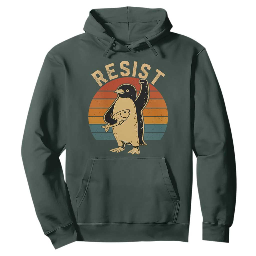 Funny Penguin Resist Hoodie Against Tariffs Retro Vintage TS02 Dark Forest Green Print Your Wear