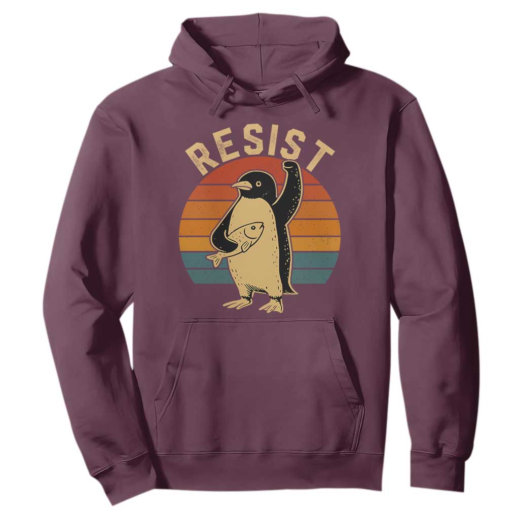 Funny Penguin Resist Hoodie Against Tariffs Retro Vintage TS02 Maroon Print Your Wear