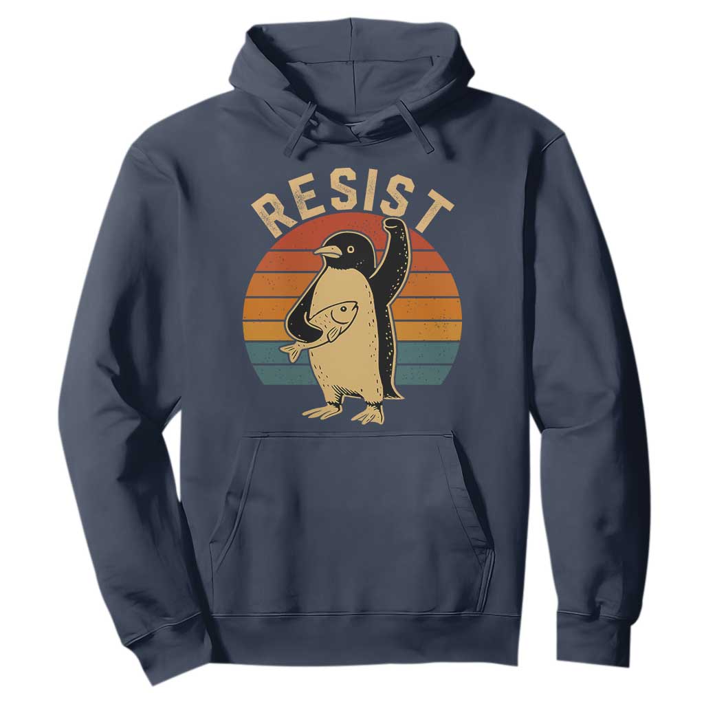 Funny Penguin Resist Hoodie Against Tariffs Retro Vintage TS02 Navy Print Your Wear