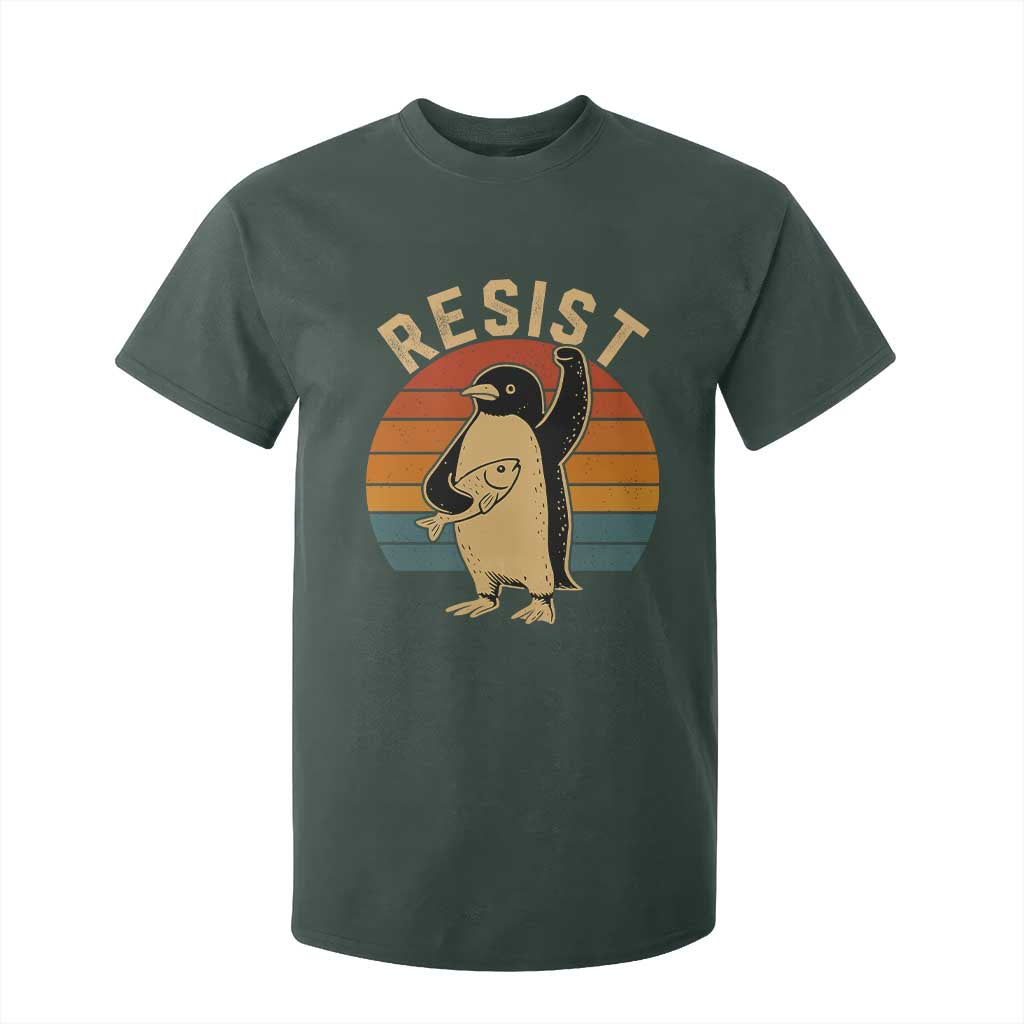 Funny Penguin Resist T Shirt For Kid Against Tariffs Retro Vintage TS02 Dark Forest Green Print Your Wear