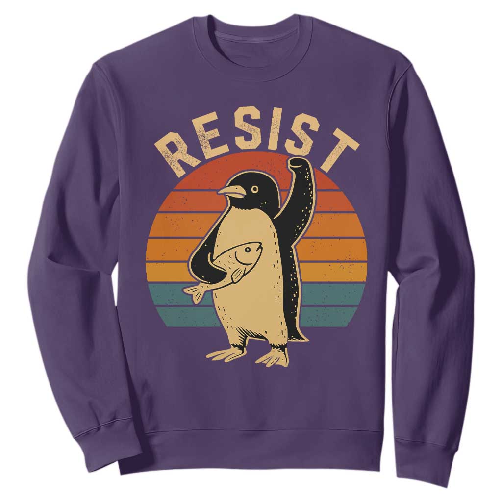 Funny Penguin Resist Sweatshirt Against Tariffs Retro Vintage TS02 Purple Print Your Wear