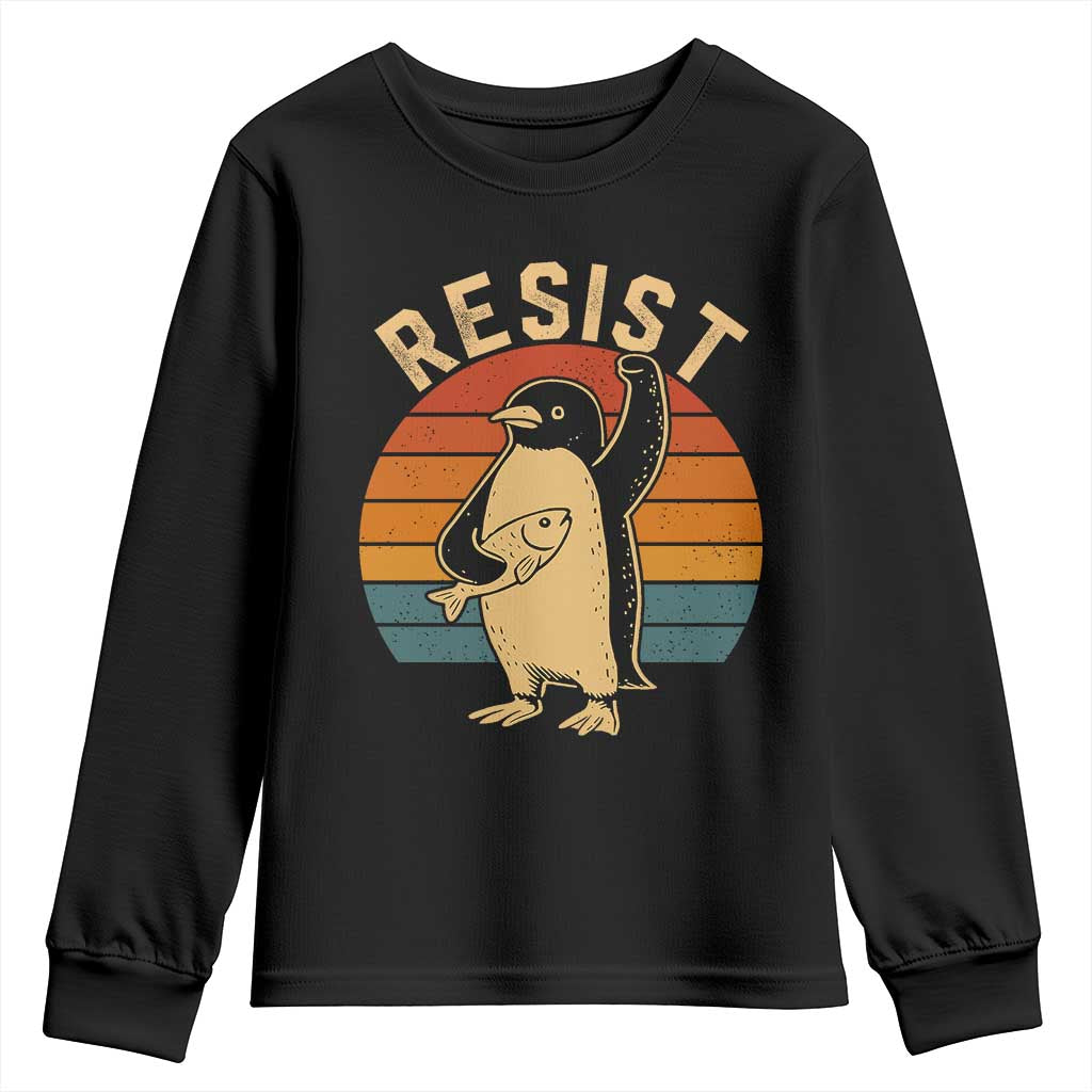 Funny Penguin Resist Youth Sweatshirt Against Tariffs Retro Vintage TS02 Black Print Your Wear