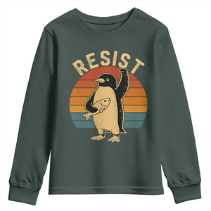 Funny Penguin Resist Youth Sweatshirt Against Tariffs Retro Vintage TS02 Dark Forest Green Print Your Wear