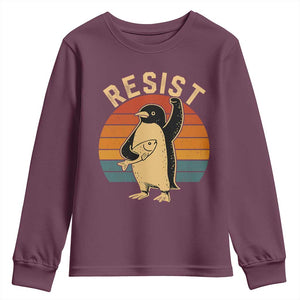 Funny Penguin Resist Youth Sweatshirt Against Tariffs Retro Vintage TS02 Maroon Print Your Wear