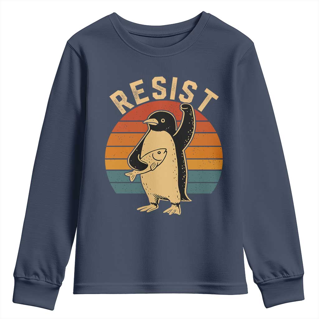 Funny Penguin Resist Youth Sweatshirt Against Tariffs Retro Vintage TS02 Navy Print Your Wear