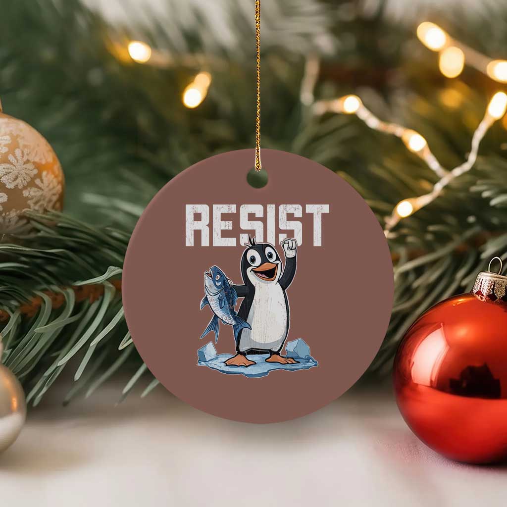 Funny Penguin Resist Ceramic Ornament Against Tariffs Protest TS02 1pc Mocha Print Your Wear