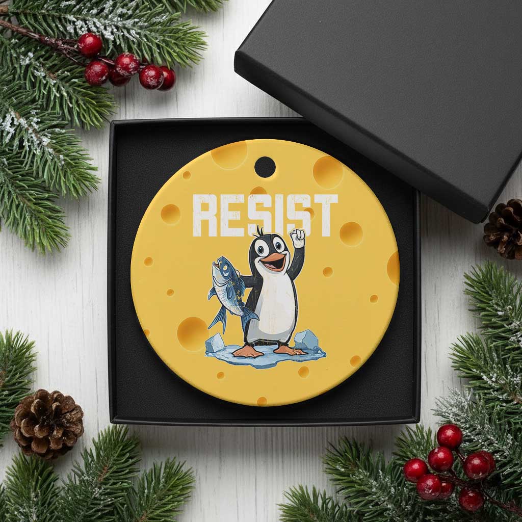 Funny Penguin Resist Ceramic Ornament Against Tariffs Protest TS02 1pc Yellow Cheese Print Your Wear