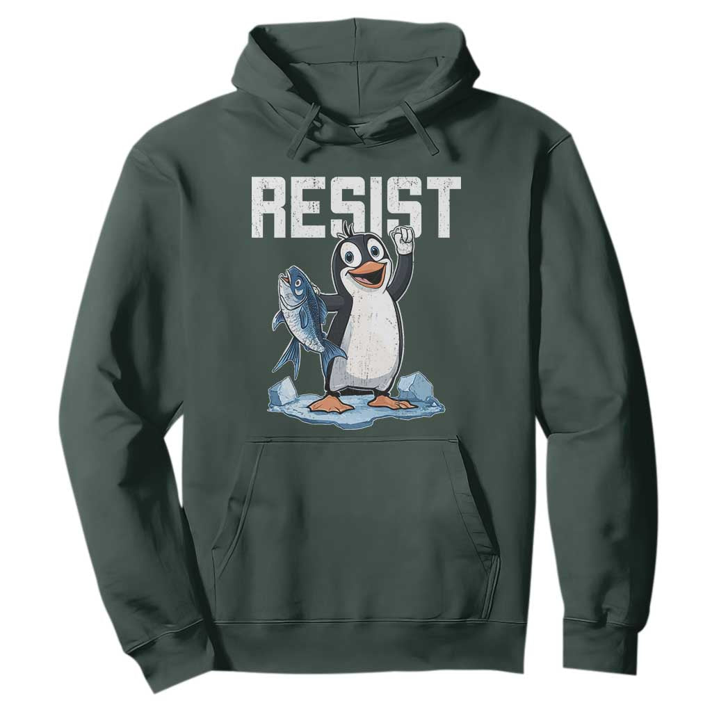 Funny Penguin Resist Hoodie Against Tariffs Protest TS02 Dark Forest Green Print Your Wear