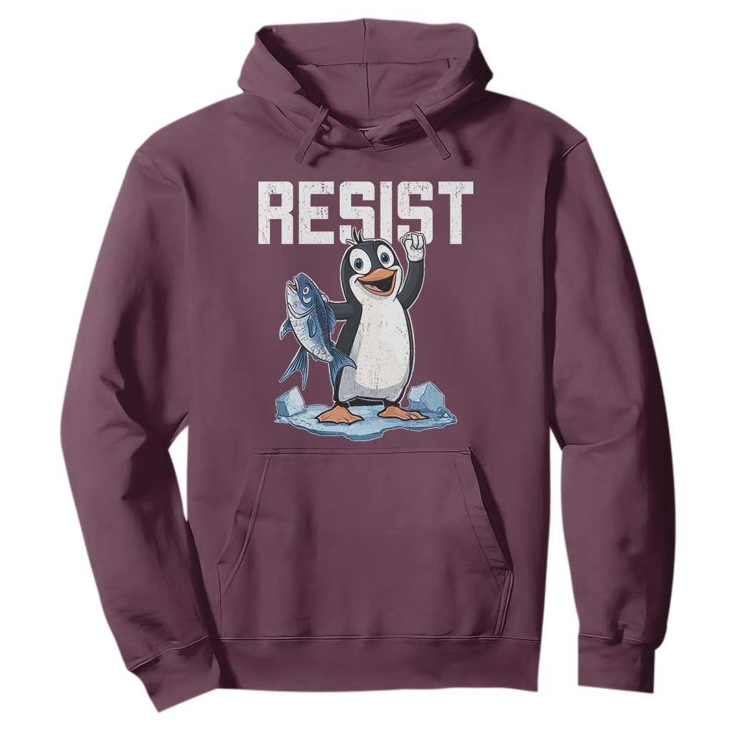 Funny Penguin Resist Hoodie Against Tariffs Protest TS02 Maroon Print Your Wear