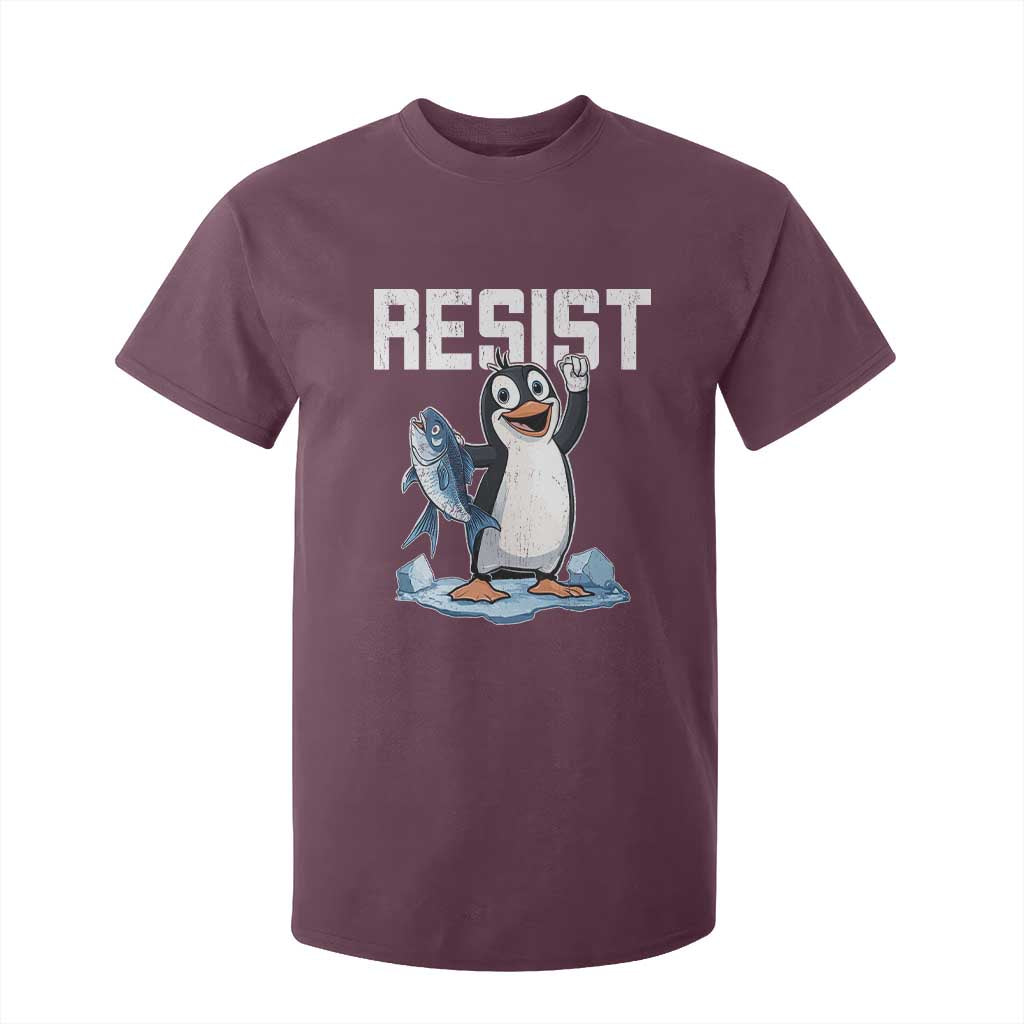 Funny Penguin Resist T Shirt For Kid Against Tariffs Protest TS02 Maroon Print Your Wear