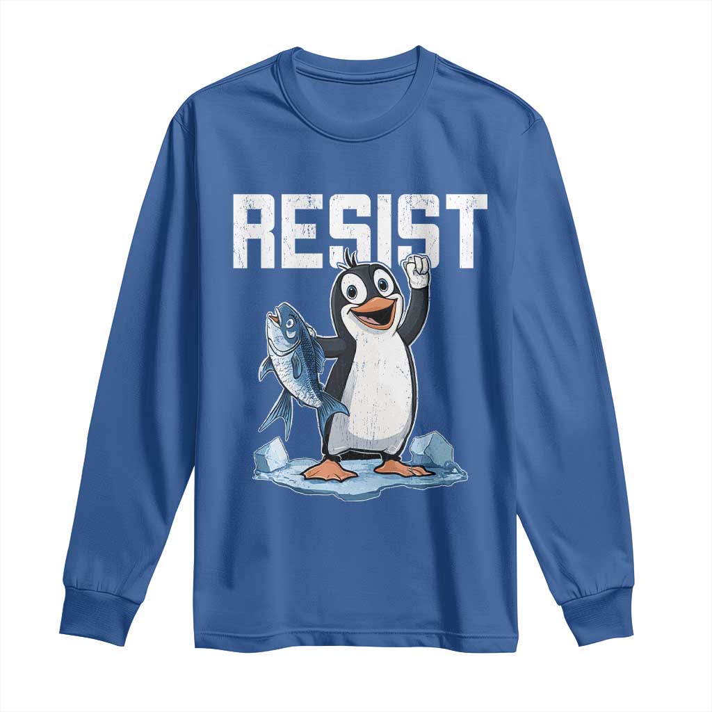 Funny Penguin Resist Long Sleeve Shirt Against Tariffs Protest TS02 Royal Blue Print Your Wear