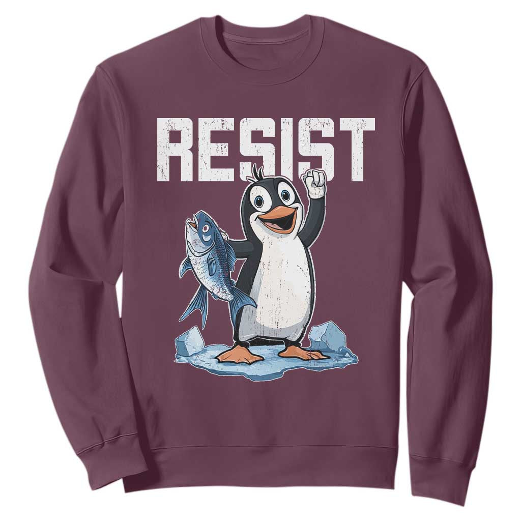 Funny Penguin Resist Sweatshirt Against Tariffs Protest TS02 Maroon Print Your Wear