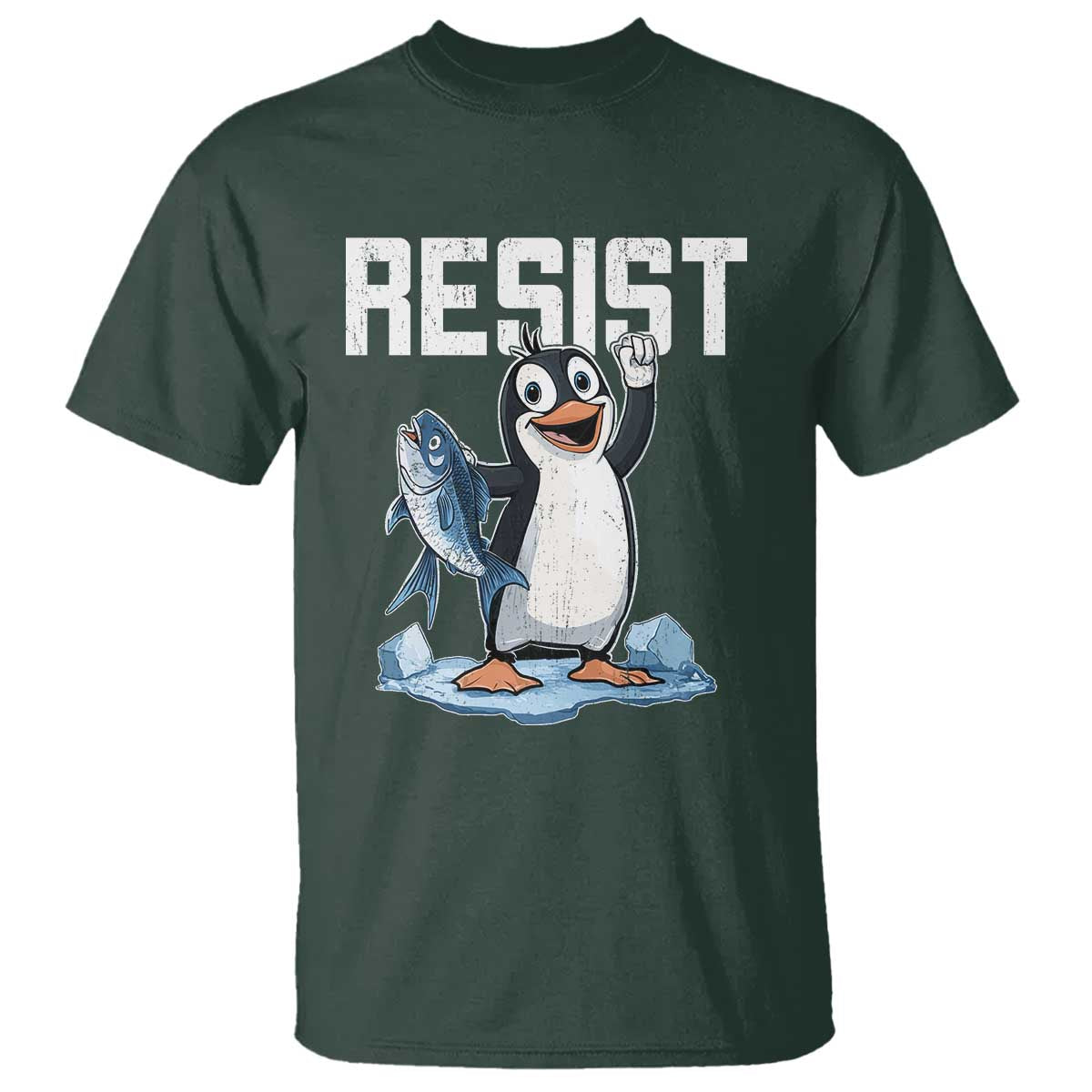 Funny Penguin Resist T Shirt Against Tariffs Protest TS02 Dark Forest Green Print Your Wear