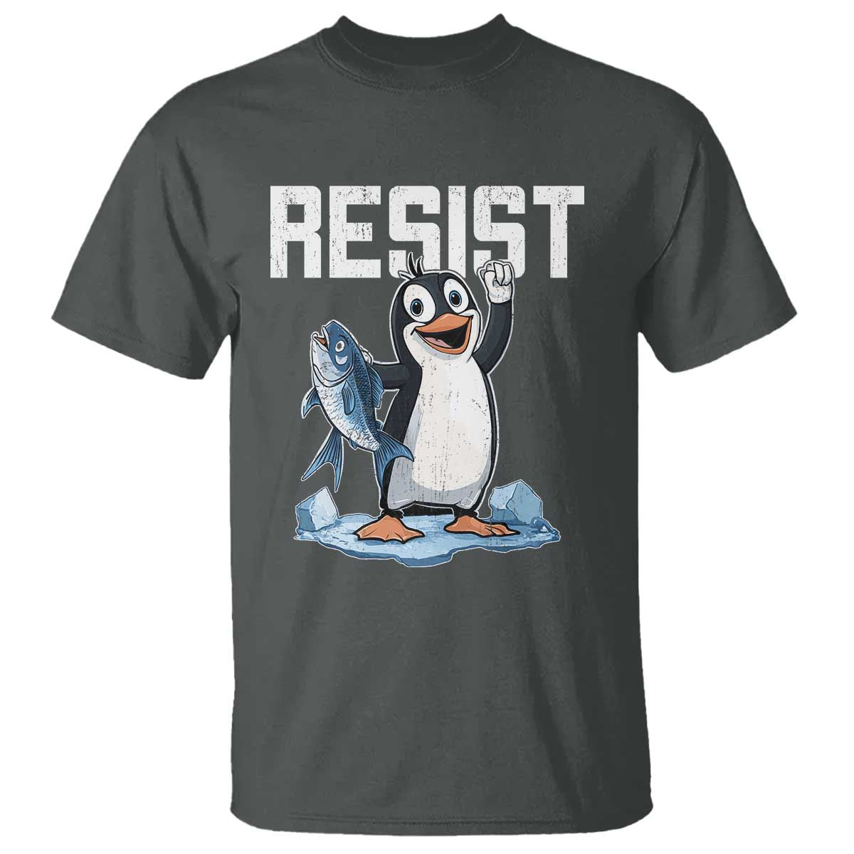 Funny Penguin Resist T Shirt Against Tariffs Protest TS02 Dark Heather Print Your Wear
