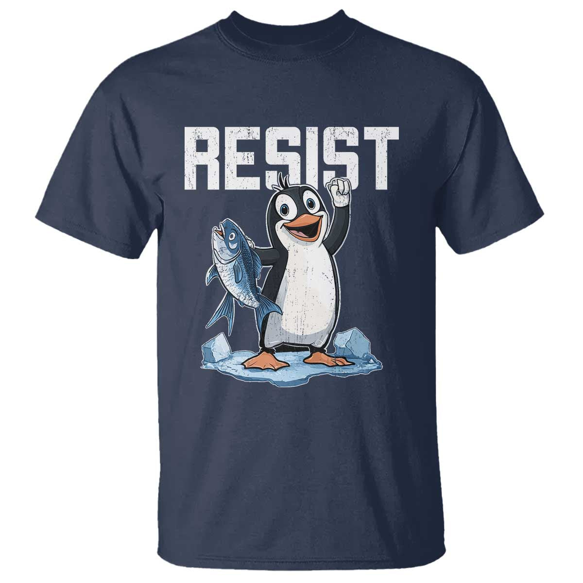 Funny Penguin Resist T Shirt Against Tariffs Protest TS02 Navy Print Your Wear