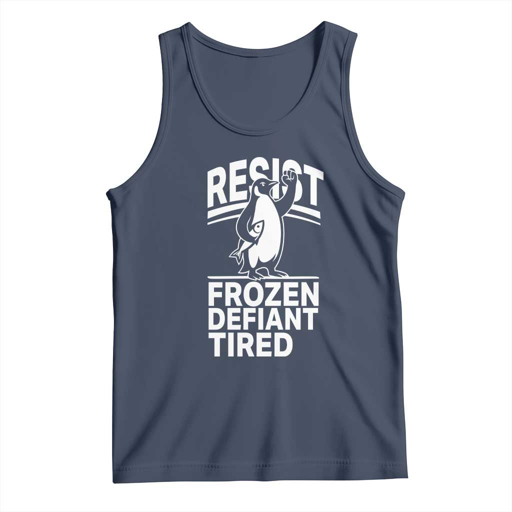 Funny Penguin Resist Tank Top Frozen Defiant Tired FDT Activism TS02 Navy Print Your Wear
