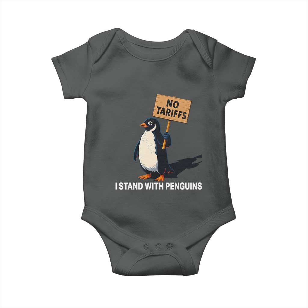 Funny Penguin Resist Baby Onesie No Tariffs I Stand With Penguins TS02 Dark Heather Print Your Wear