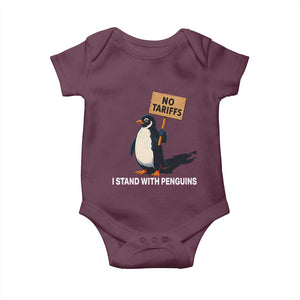 Funny Penguin Resist Baby Onesie No Tariffs I Stand With Penguins TS02 Maroon Print Your Wear