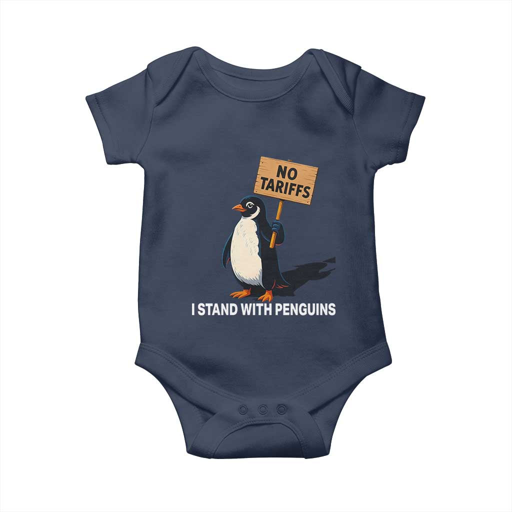 Funny Penguin Resist Baby Onesie No Tariffs I Stand With Penguins TS02 Navy Print Your Wear
