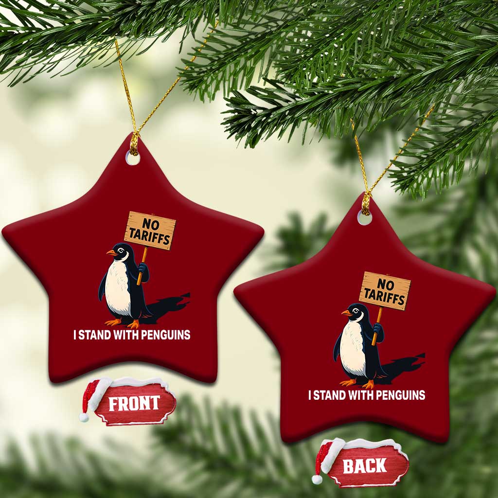 Funny Penguin Resist Ceramic Ornament No Tariffs I Stand With Penguins TS02 Print Your Wear