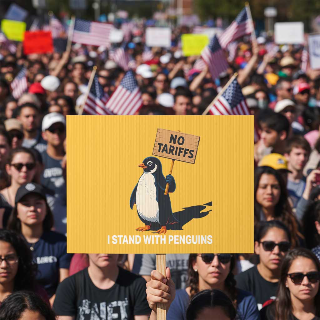 Funny Penguin Resist Protest Sign No Tariffs I Stand With Penguins TS02 Horizontal 18