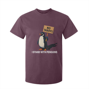 Funny Penguin Resist T Shirt For Kid No Tariffs I Stand With Penguins TS02 Maroon Print Your Wear