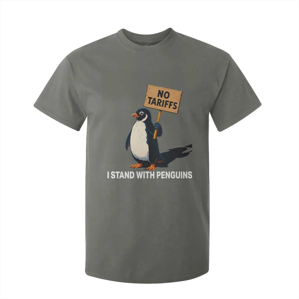 Funny Penguin Resist T Shirt For Kid No Tariffs I Stand With Penguins TS02 Military Green Print Your Wear